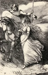 Irlandzki rycerz i dziewica, z wydania „Dzieła poetyckie Thomasa More”, sztychowane przez Dalziel Brothers (fl.1839-90)